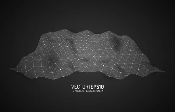Abstrakte Vektorlandschaft Hintergrund. Cyberspace-Gitter. 3D Technologie Vektor Illustration. geometrischer Hintergrund — Stockvektor