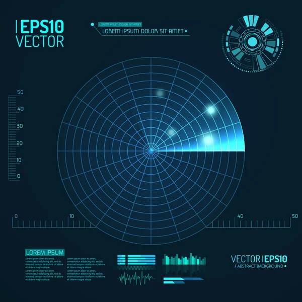 Tela de radar azul. Ilustração vetorial para o seu design. Antecedentes tecnológicos Interface de usuário futurista. HUD . — Vetor de Stock