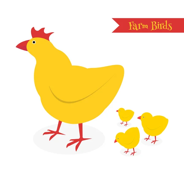 Kyckling mor och Tjuk Kid vektor illustration. Tecknad kyckling fågel isolerad på bakgrunden. — Stock vektor