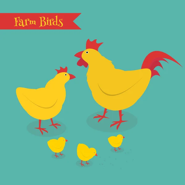 Kyckling mor och Tjuk Kid vektor illustration. Tecknad kyckling fågel isolerad på bakgrunden. — Stock vektor