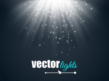 Işık etkisi, güneş ışınları, şeffaf bir arka plan üzerinde kirişler. Vektör