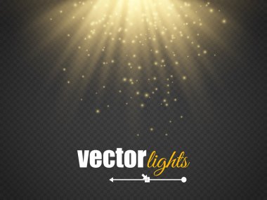 Işık etkisi, güneş ışınları, şeffaf bir arka plan üzerinde kirişler. Vektör