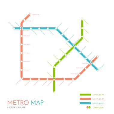 Metro veya metro haritası tasarım şablonu. şehir ulaşım şeması kavramı. Vektör çizimi
