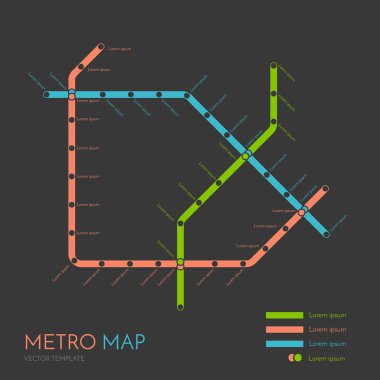 Metro veya metro haritası tasarım şablonu. şehir ulaşım şeması kavramı. Vektör çizimi