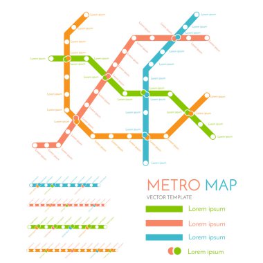 Metro veya metro haritası tasarım şablonu. şehir ulaşım şeması kavramı. Vektör çizimi