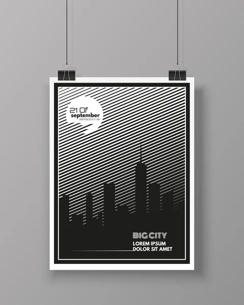 Cartel de plantilla vectorial Big City aislado en pared gris. Diseño de folleto moderno — Vector de stock