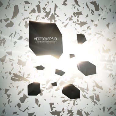 Glow ışıklı kaotik siyah parçacıkların soyut 3d patlama. Vektör