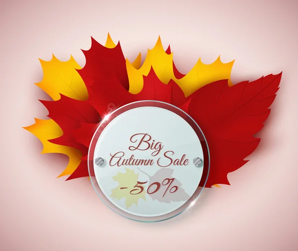 Big Autumn Sale vector background with round glass banner. — Stock Vector