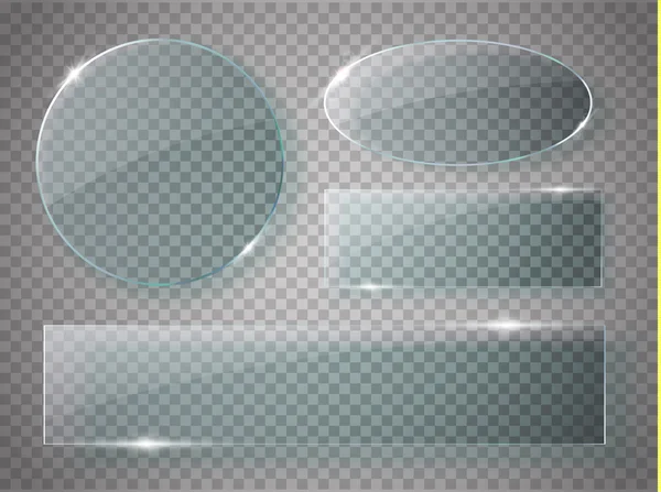Glass plates set. Vector acrylic banners on transparent background. — Stock Vector