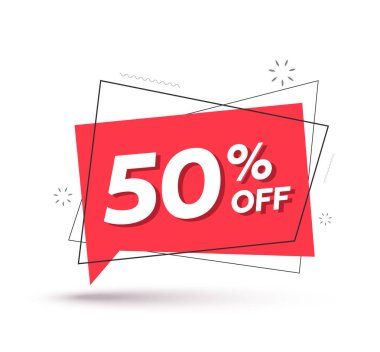 İndirimli pankart beyaza izole edildi.