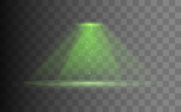 Луч НЛО изолирован. Зеленый свет