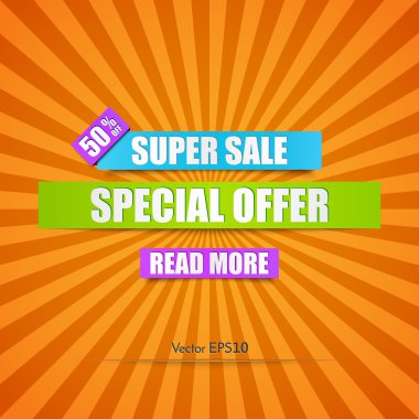 Süper Satılık kağıt afiş. Vektör çizim