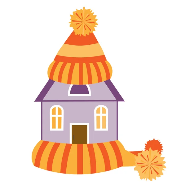 Haus mit Hut und Schal — Stockvektor