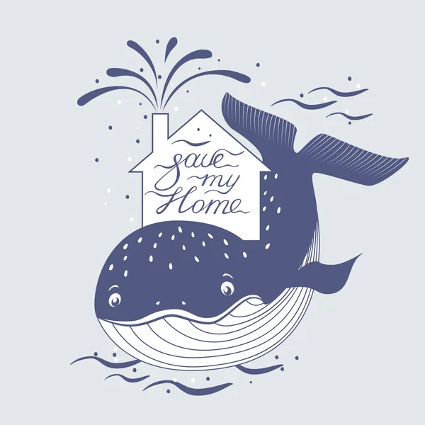 Protection des baleines et de la mer, symbole de préservation — Image vectorielle