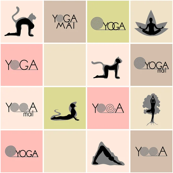 Yoga logotipos e poses conjunto —  Vetores de Stock