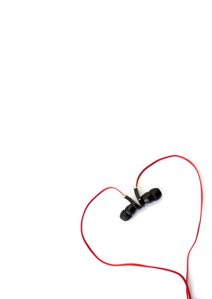 red earphone setting in heart shape and spacing for caption