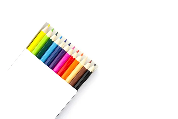 Color pencils in a box on white background — Stock Photo, Image