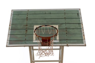 Basketbol ahşap masa, kirli, grunge, izole, beyaz arka plan üzerinde eski