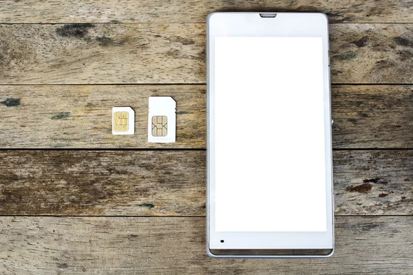 Qual é o tipo de cartão SIM pode usar em seu celular, telefone inteligente, tela branca — Fotografia de Stock