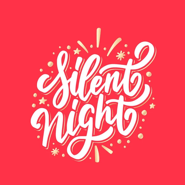 Silent Night. Joyeux Noël vectoriel lettrage carte de vœux. — Image vectorielle