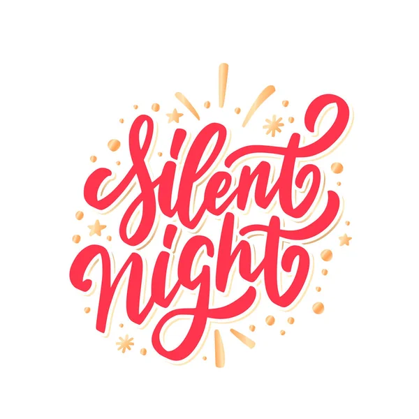 Silent Night. Joyeux Noël vectoriel lettrage carte de vœux. — Image vectorielle