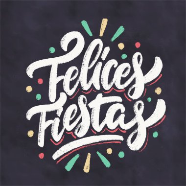 Felices Fiestas. İspanyolcada iyi tatiller. Mutlu noel vektörü yazı tahtası.