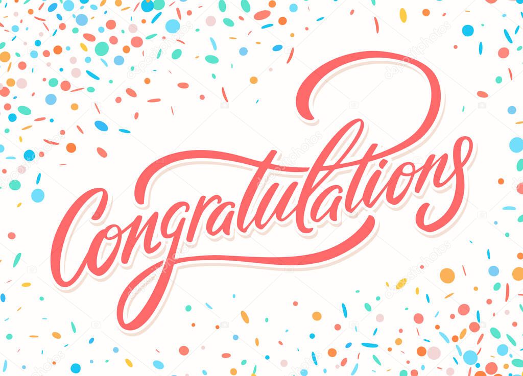 Congratulations. Vector hand drawn lettering card.