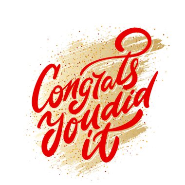 Tebrik ederim, başardın. Selamlama bayrağı. Vektör el yazısı harfler.