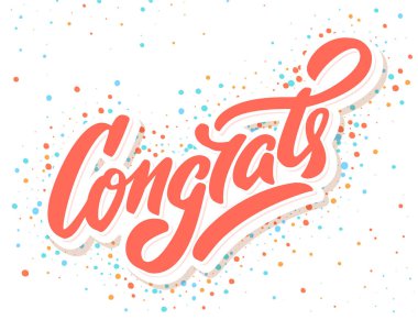 Tebrik ederim. Tebrik kartı. Havai fişek arkaplanlı el yazısı harfleri.