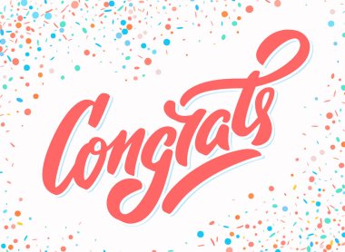 Tebrik ederim. Tebrik kartı. Vektör el yazısı harfler.