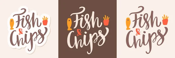 Fish and chips. Vector lettering banners set. — Stock Vector
