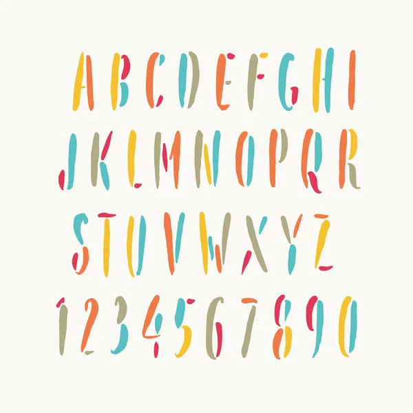 Hand getrokken kleurrijke lettertype. — Stockvector