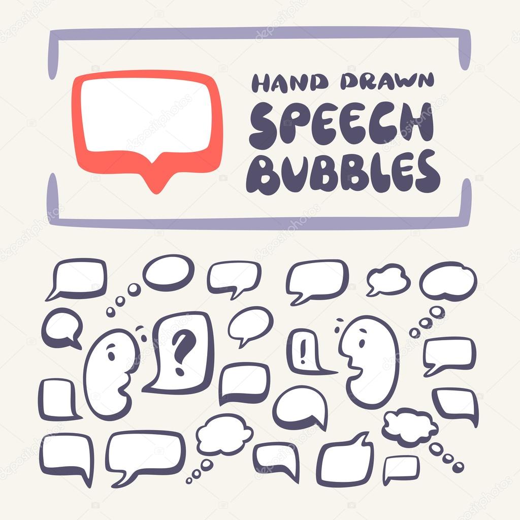 Hand-drawn speech bubbles set.