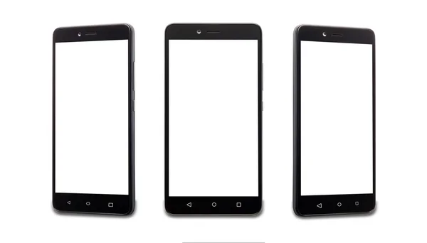 Collage of three smartphones with a white screen — Stockfoto