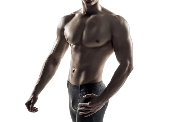 Strong man showing perfect body, abs and chest. Close-up — 图库照片