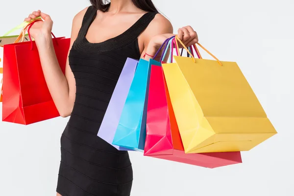 쇼핑백의 많은 아름 다운 여자 — 스톡 사진