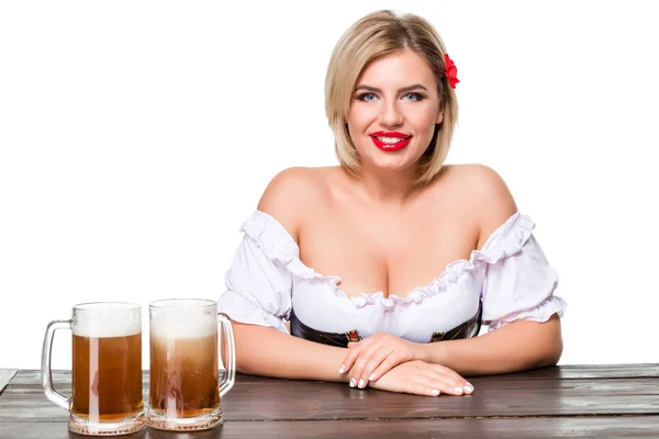 Oktoberfest bira Stein güzel genç sarışın kız — Stok fotoğraf