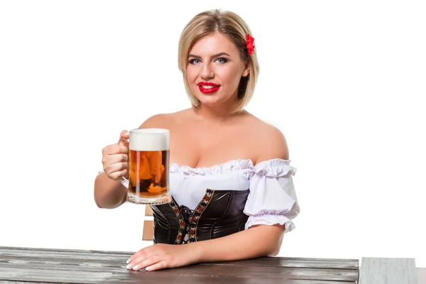 Hermosa joven rubia chica de oktoberfest cerveza stein — Foto de Stock