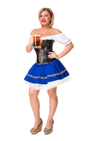 Mooie jong blond meisje van oktoberfest bier stein — Stockfoto