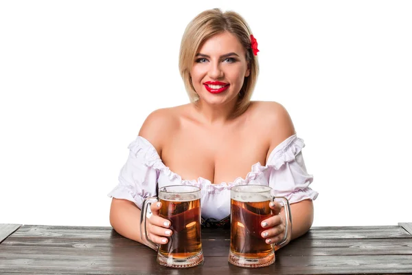 Oktoberfest bira Stein güzel genç sarışın kız — Stok fotoğraf