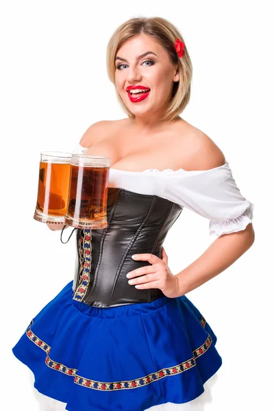 Oktoberfest bira Stein güzel genç sarışın kız — Stok fotoğraf