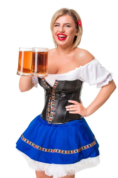 Oktoberfest bira Stein güzel genç sarışın kız — Stok fotoğraf