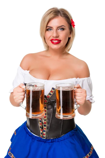 Oktoberfest bira Stein güzel genç sarışın kız — Stok fotoğraf