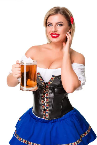 Piękna młoda blond dziewczyna z kufel piwa oktoberfest — Zdjęcie stockowe