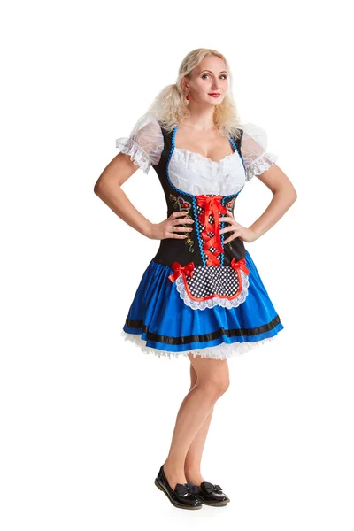 Beautiful young blond girl of oktoberfest beer stein — Stock Photo, Image