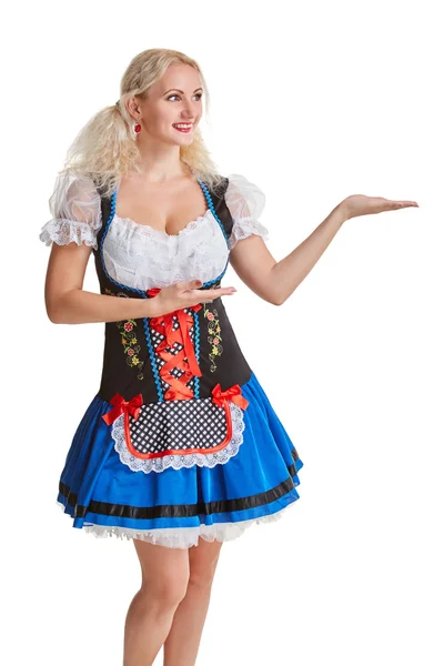 Belle jeune fille blonde d'oktoberfest bière stein — Photo