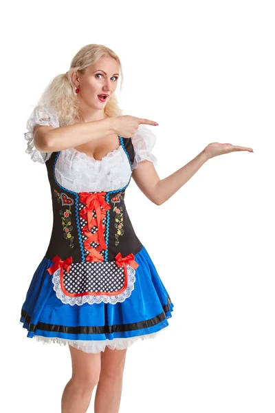 Beautiful young blond girl of oktoberfest beer stein — Stock Photo, Image