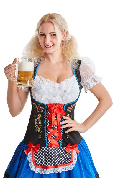 Mooie jong blond meisje van oktoberfest bier stein — Stockfoto