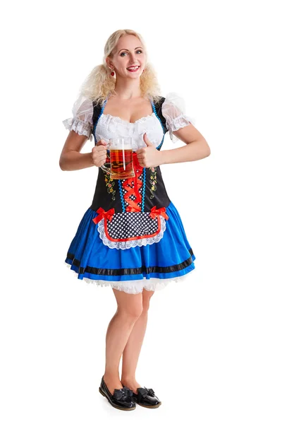 Beautiful young blond girl of oktoberfest beer stein — Stock Photo, Image