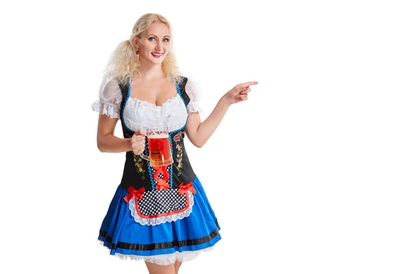 Belle jeune fille blonde d'oktoberfest bière stein — Photo